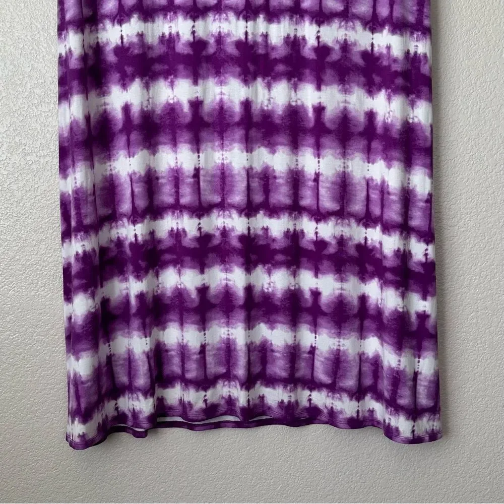 Ava & Viv Boho Purple White Tie Dye Stretchy Maxi Skirt